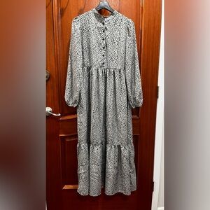 Gray Polka Dot Long Sleeve Dress